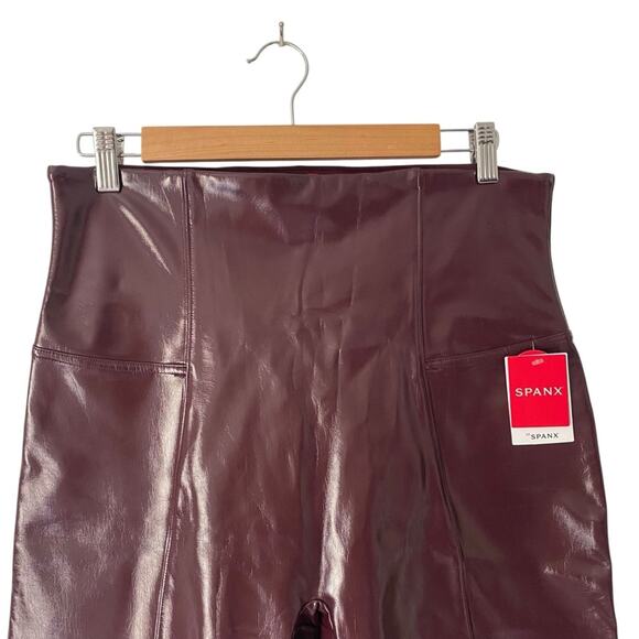 Spanx Ruby NWTs Faux Patent Leather Leggings Dark Red Burgundy size 1X - Picture 5 of 11